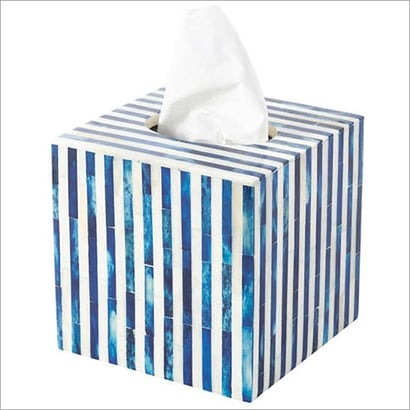 Handmade Blue Bone Inlay and White Striped pattern Tissue Box Best Gift for Any Occassion