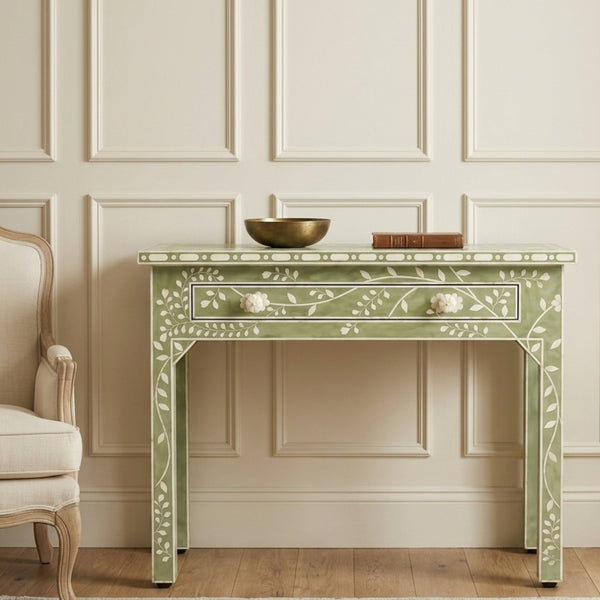 Handmade Lohko Green Floral Bone  Inlay Table