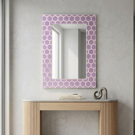 Handmade Lavender Bone Inlay Hexagon Wall Mirror Frame