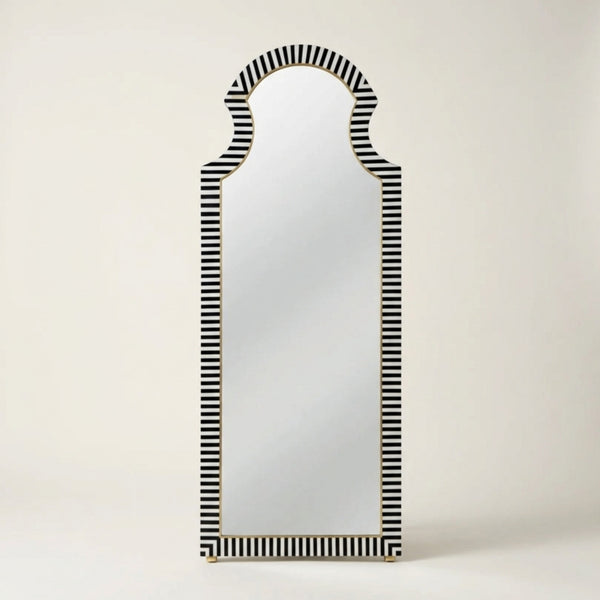 Black Bone Inlay Striped Arched Full Length Mirror