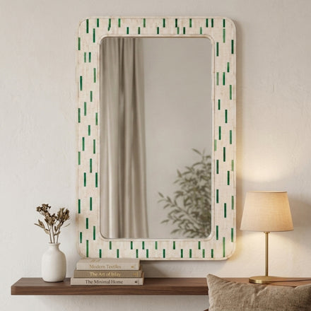 Handmade Bone Inlay Rectangular Vanity Mirror Frame Decor