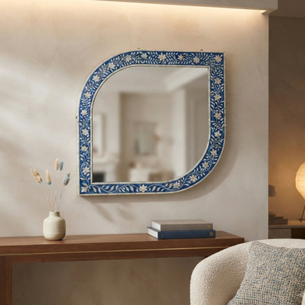 Handmade Blue Floral Bone Inlay Wall Mirror Decor