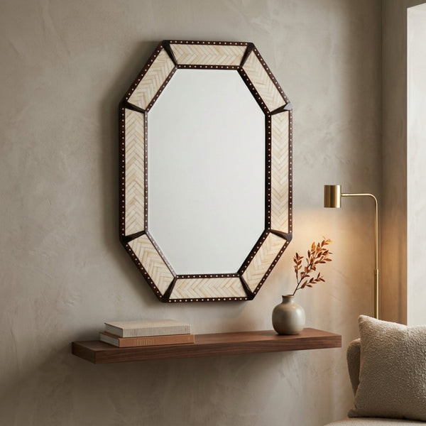 Bone Inlay Octagonal Wall Mirror | Boho Luxury Home Decor