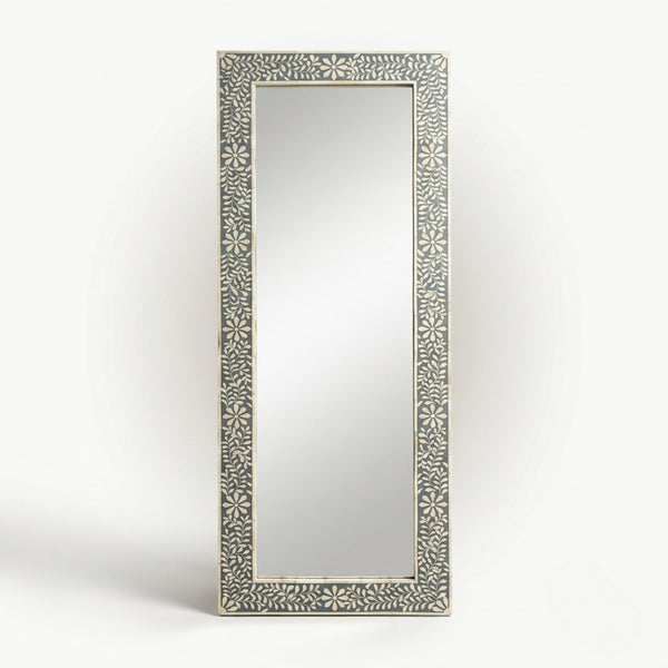 Handmade Floral Bone Inlay Long Mirror – Luxury Floor Mirror