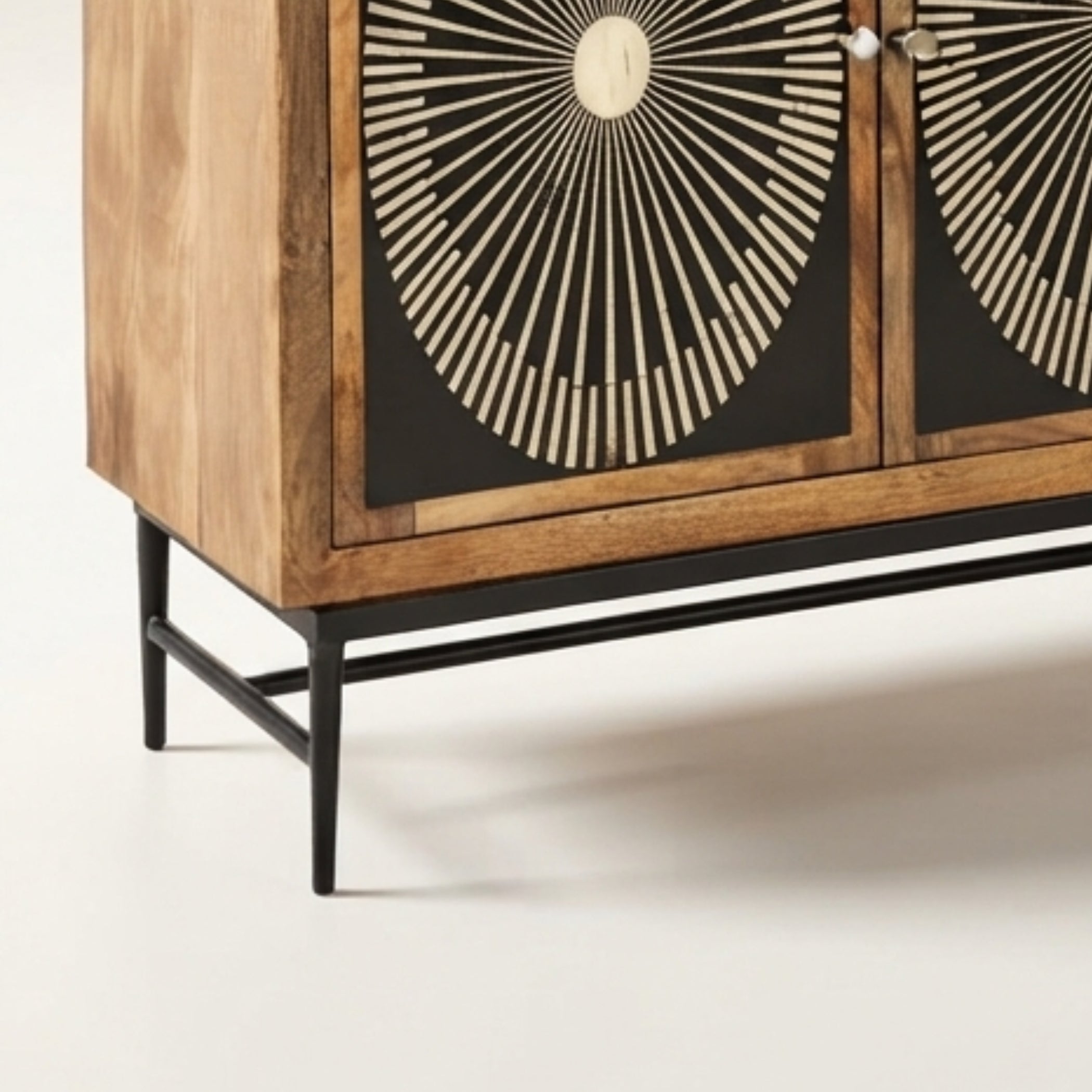 Handmade Bone Inlay Sideboard, 4-Door Boho Cabinet