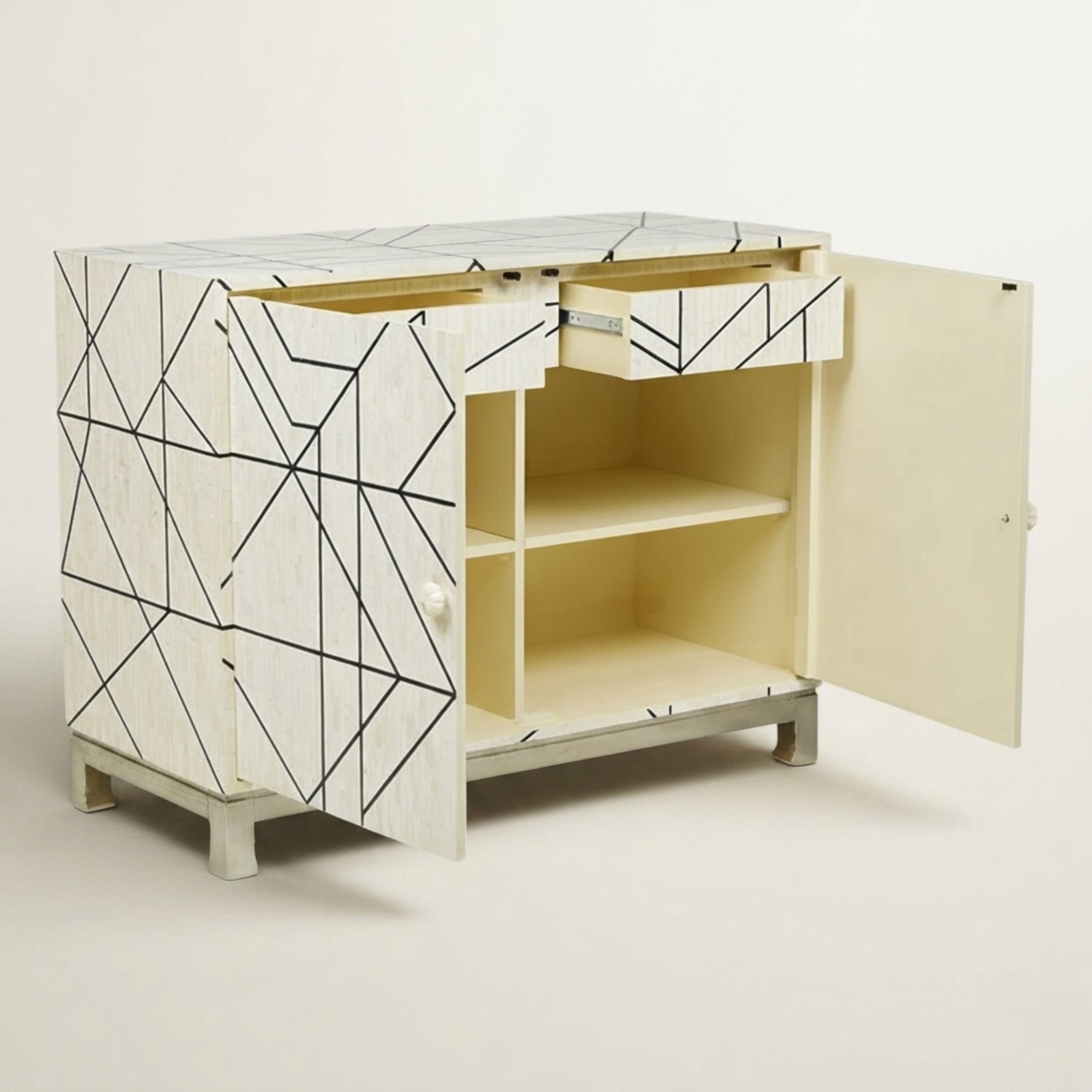 Nola Geometric Full Bone Inlay Cabinet Black | Handmade Storage