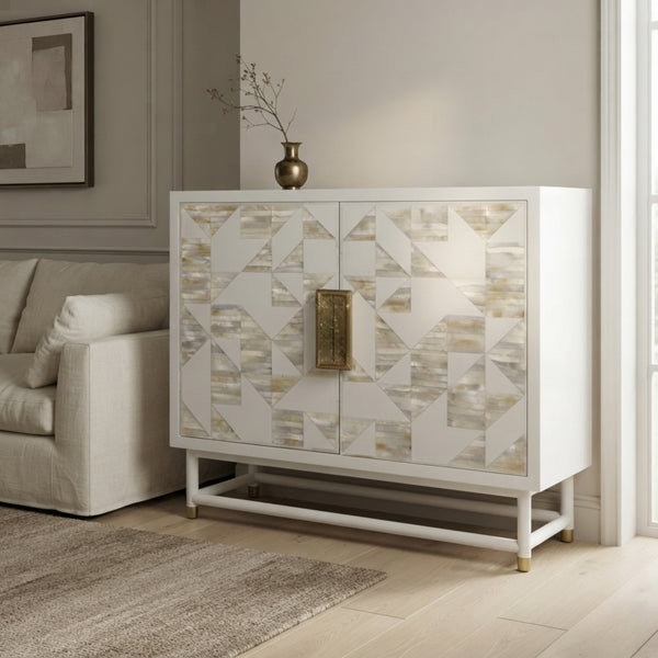 Junto White Bone Inlay Bar Cabinet | Luxury Home Decor