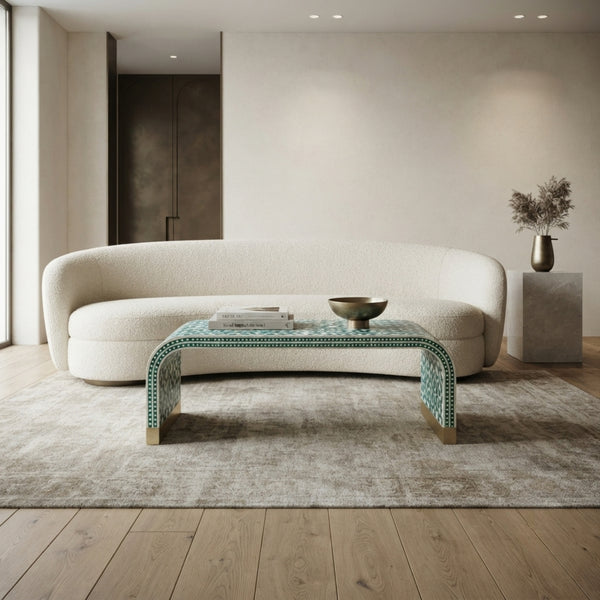 Fez Turquoise Bone Inlay Coffee Table with Arabesque Design