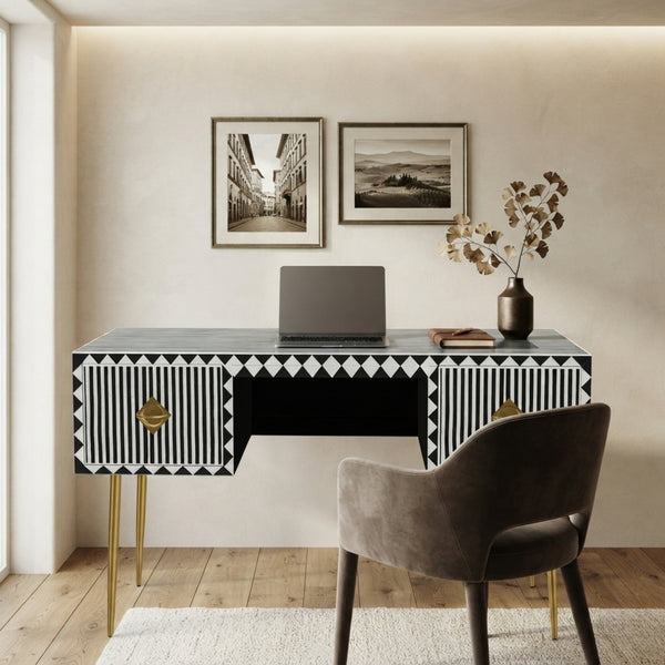 Luxury Bone Inlay Waterfall Study Desk | Handmade Home decor
