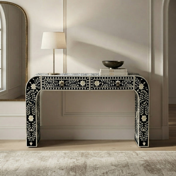 Black & Ivory Handcrafted Console Table | Elegant Home Decor