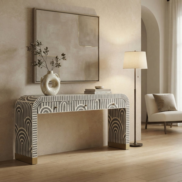 Bone Inlay Console Table 3 Drawers Handmade Modern Table