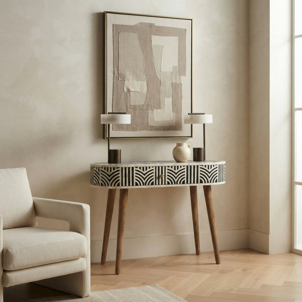 Modern Geometric Bone Inlay Console Table for Entryway