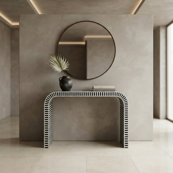 Striped Black & White Bone Inlay Console Table | Luxury Decor