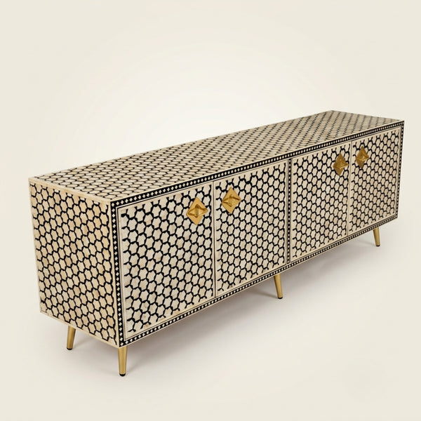 Handmade Noir Lattice Bone Inlay Media Console