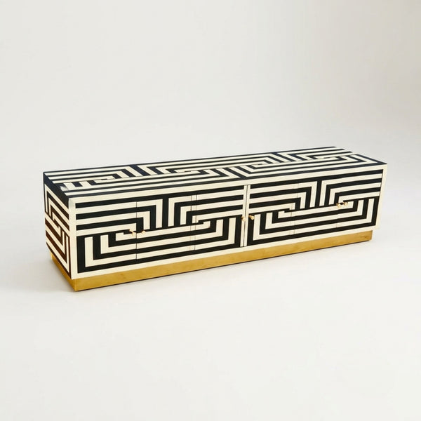 Greek Key Black & White Bone Inlay Media Console