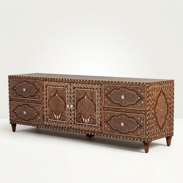Maharaja Crest Brown Bone Inlay Luxury Sideboard | Regal Art