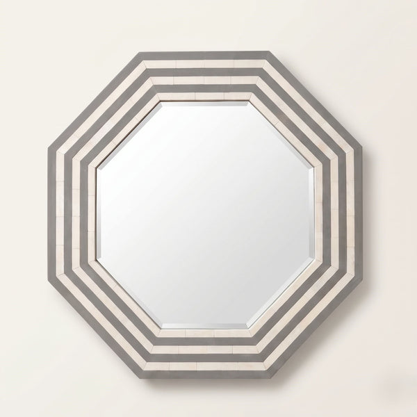 Handmade Grey Stripe Bone Inlay Octagonal Wall Mirror