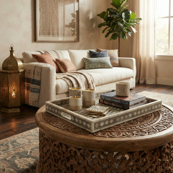 Weston Geometric Bone Inlay Tray | The Regal Art