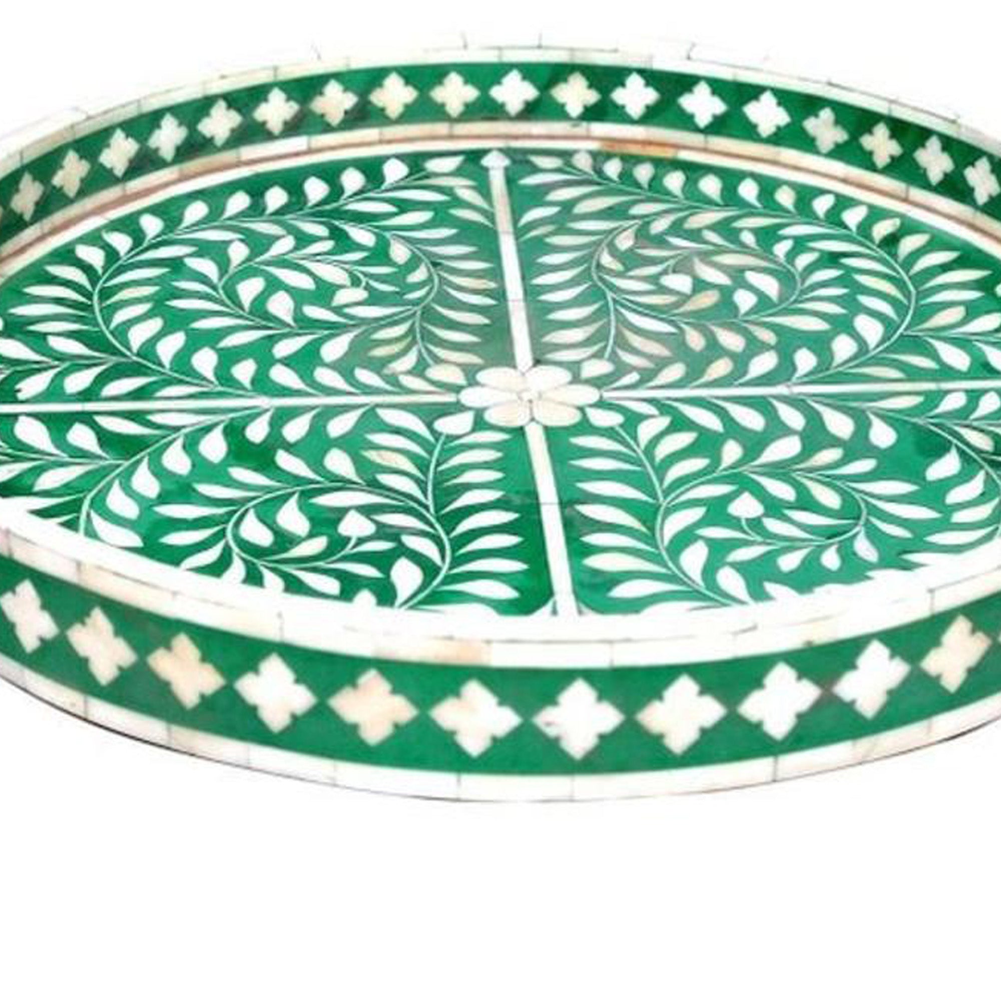 Bone Inlay Round Serving Tray – Floral Pattern Home Decor