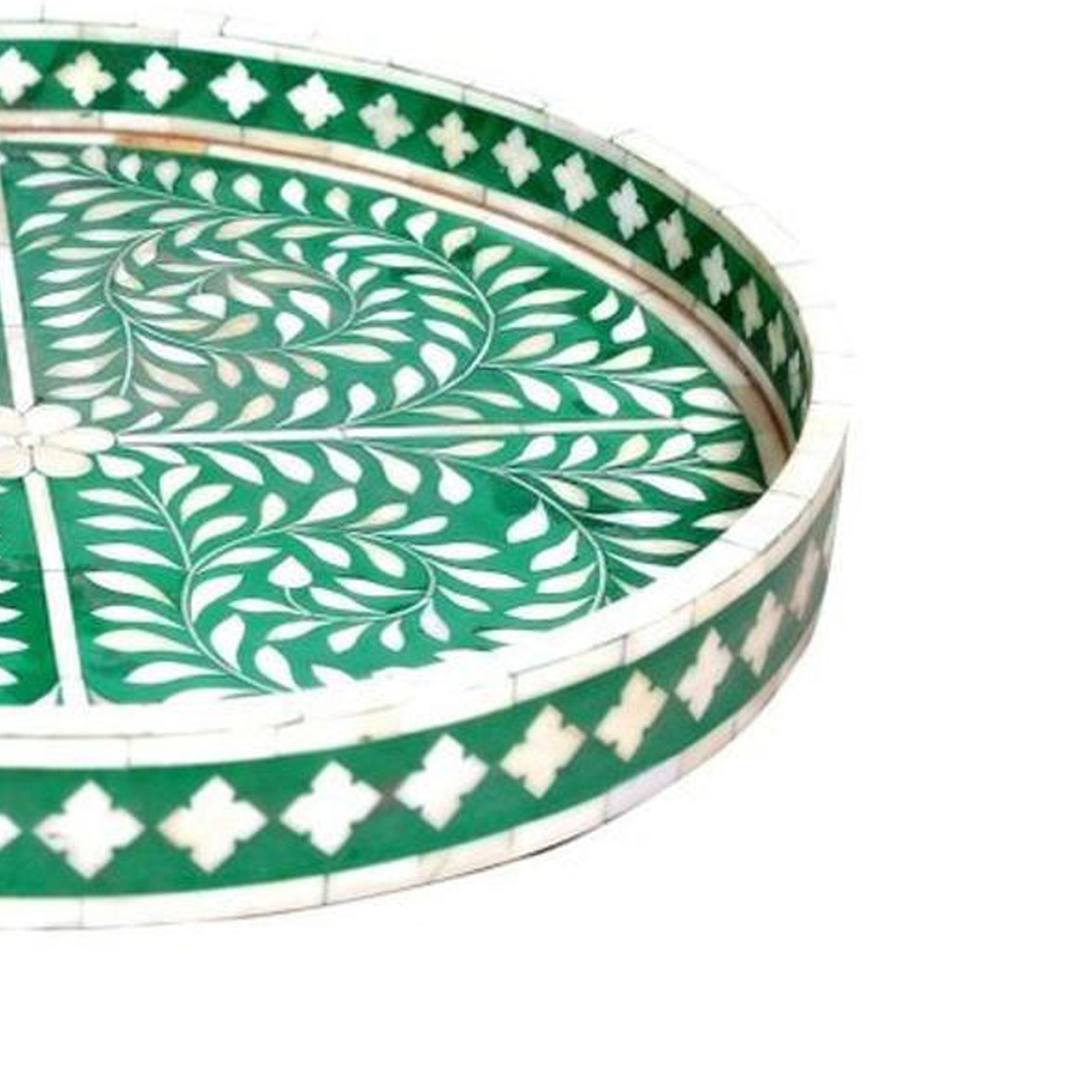 Bone Inlay Round Serving Tray – Floral Pattern Home Decor