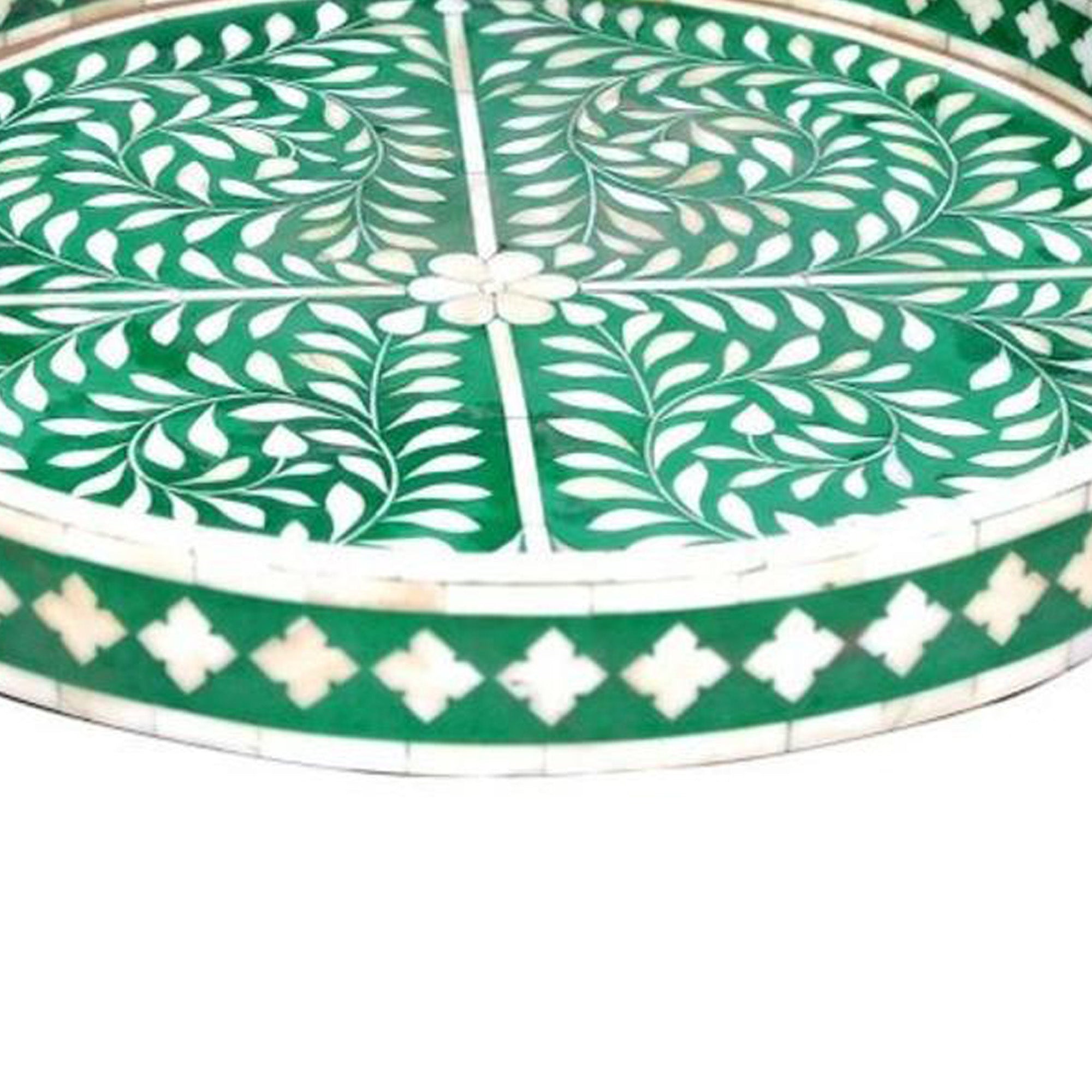 Bone Inlay Round Serving Tray – Floral Pattern Home Decor