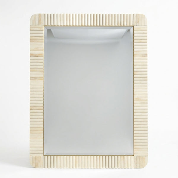 Handmade White Bone Inlay Ribbed Rectangular Wall Mirror