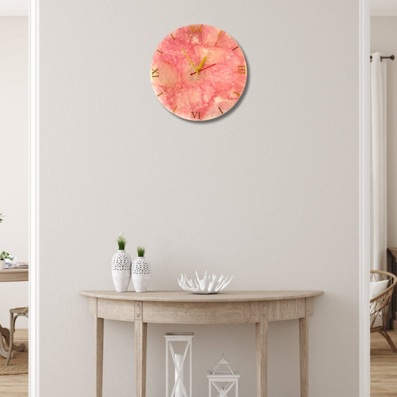 Rose Quartz Wall Clock | Handcrafted Luxury Gemstone Decor