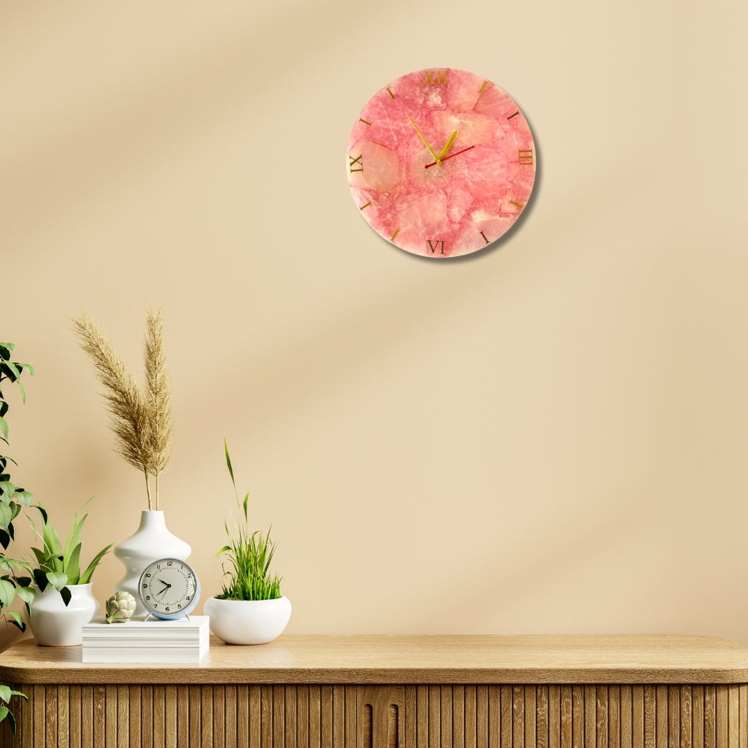 Rose Quartz Wall Clock | Handcrafted Luxury Gemstone Decor