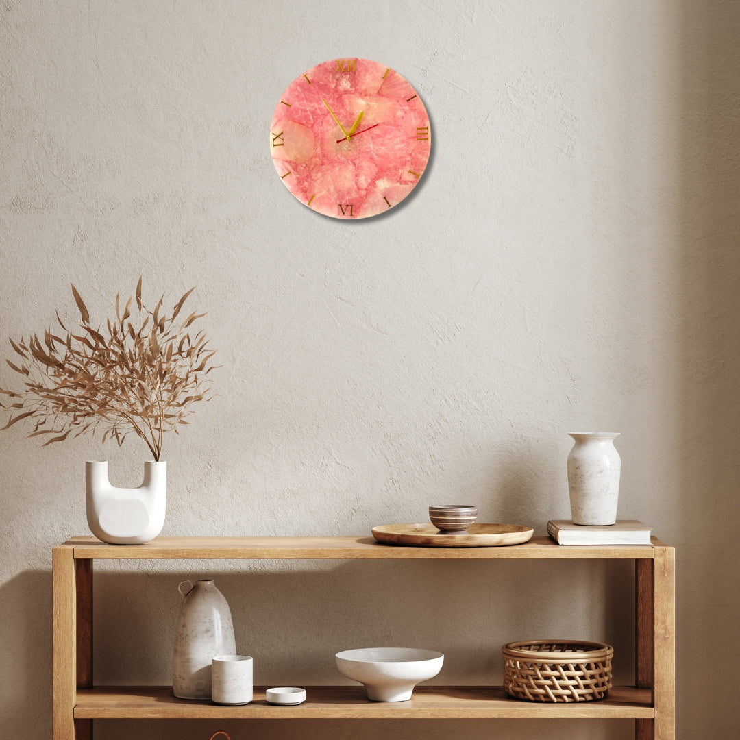 Rose Quartz Wall Clock | Handcrafted Luxury Gemstone Decor