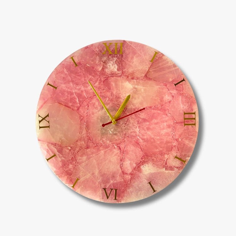 Rose Quartz Wall Clock | Handcrafted Luxury Gemstone Decor
