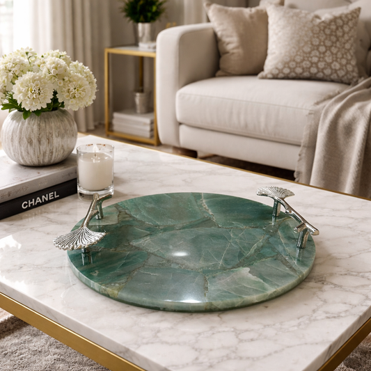 Green Aventurine Tray, Round Serving Tray, Gemstone Home Decorative Tray Gifts