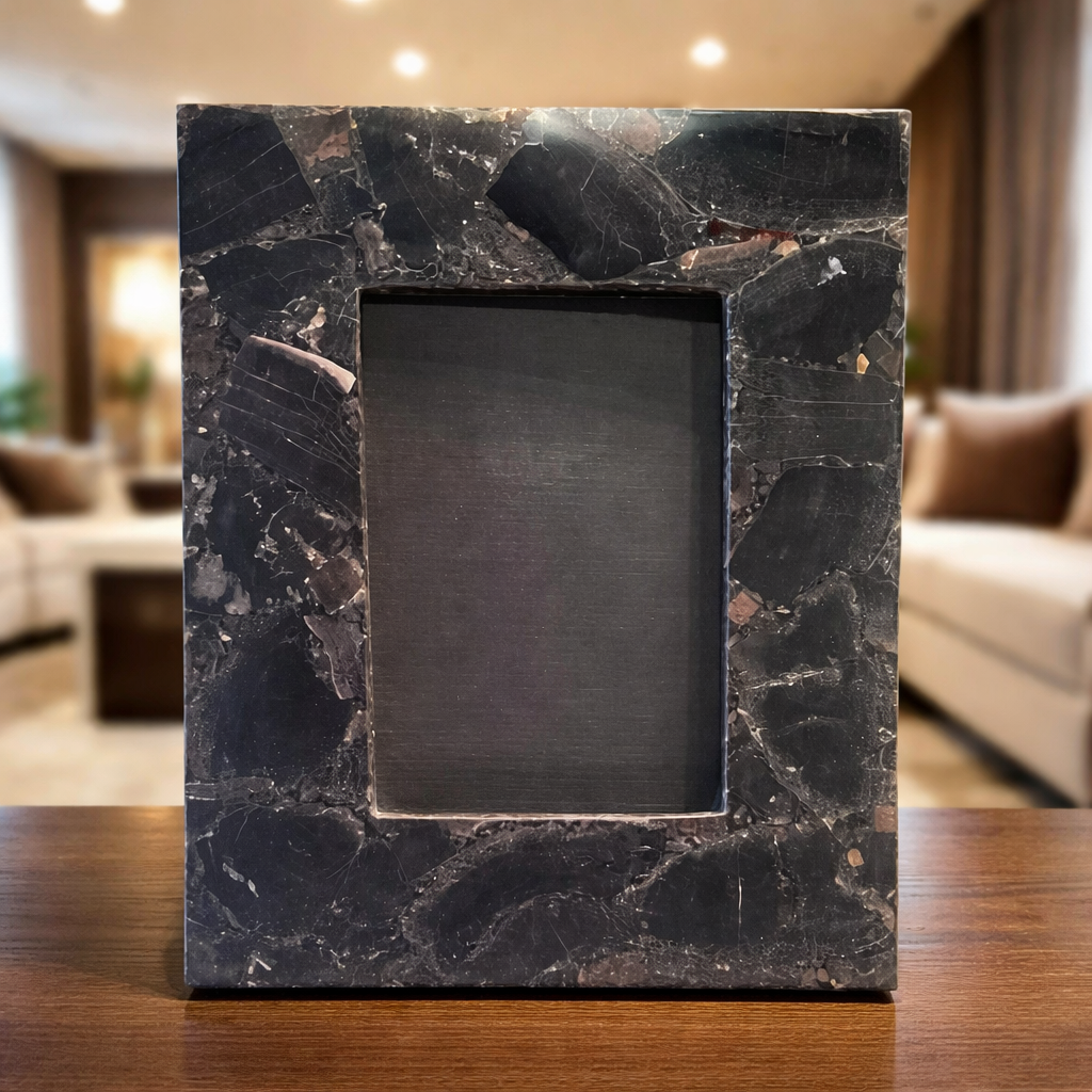 Black Petrified Stone Photo Frame | Luxury Home Decor Art