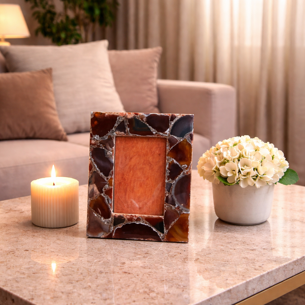 Natural Red Onyx Photo Frame | Unique Couple Gift Decor