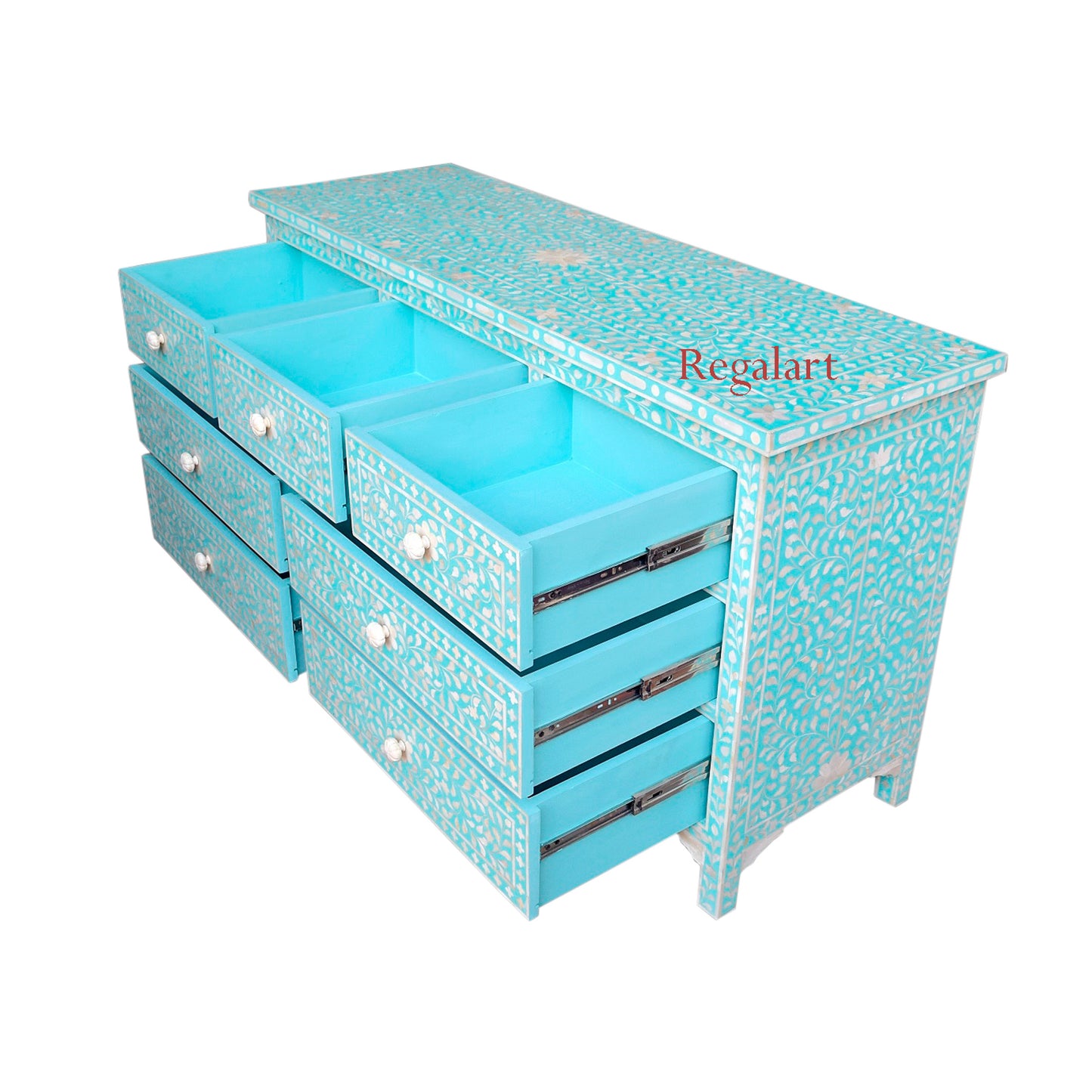 Handmade Bone Inlay Floral Chest of Drawer, Commode Handmade Wooden Inlay Furniture