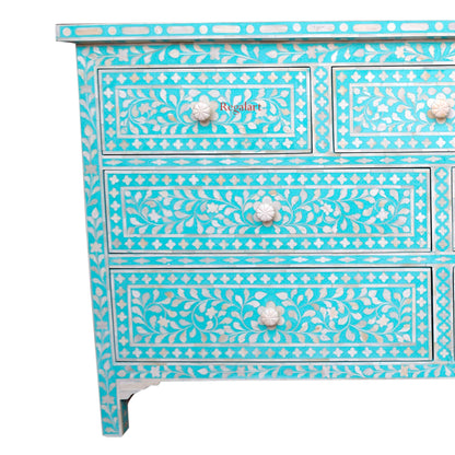 Handmade Bone Inlay Floral Chest of Drawer, Commode Handmade Wooden Inlay Furniture