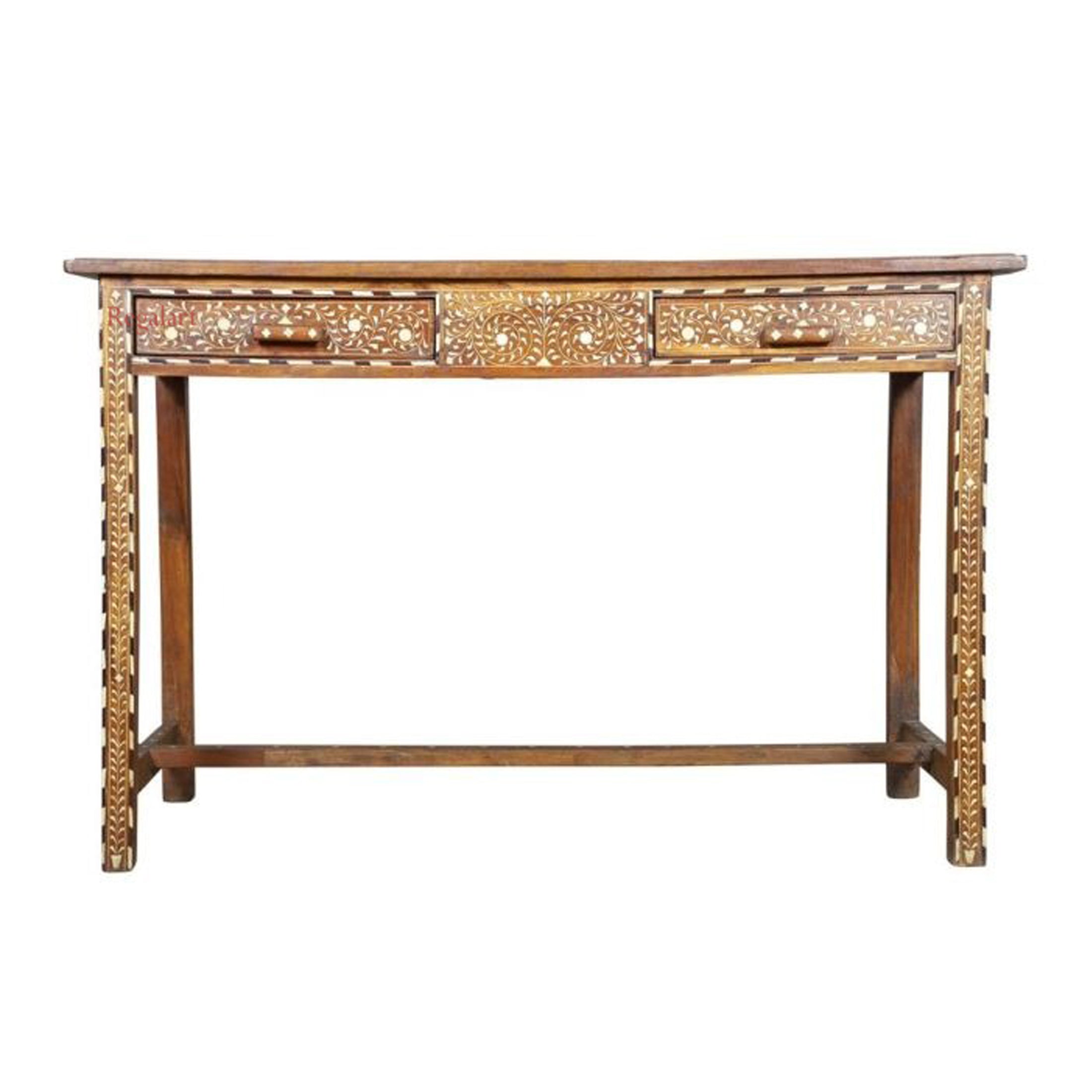 Wooden Inlay Carving Bone Inlay Desk Table Study Table 2 Drawer Desk Table Home Decor Art