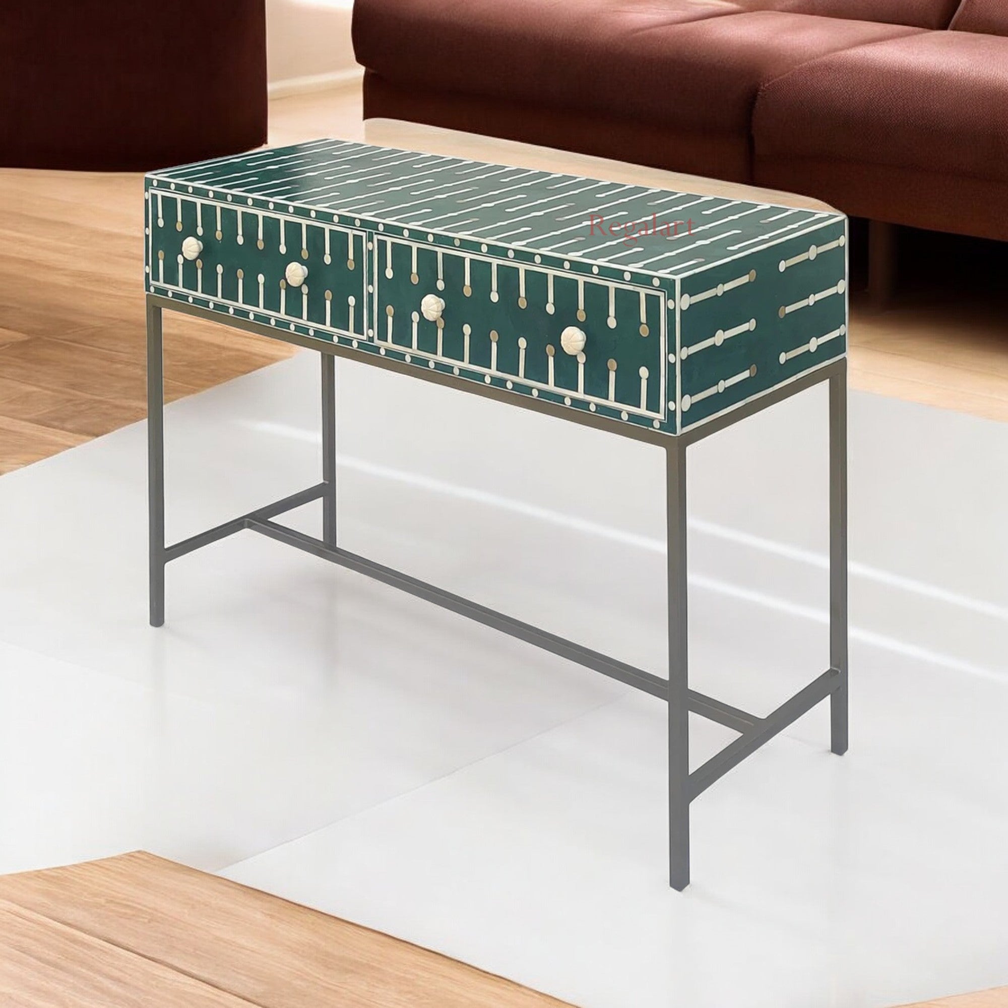 Bone Inlay Wooden Modern Console Table Unique Pattern Console Table Furniture