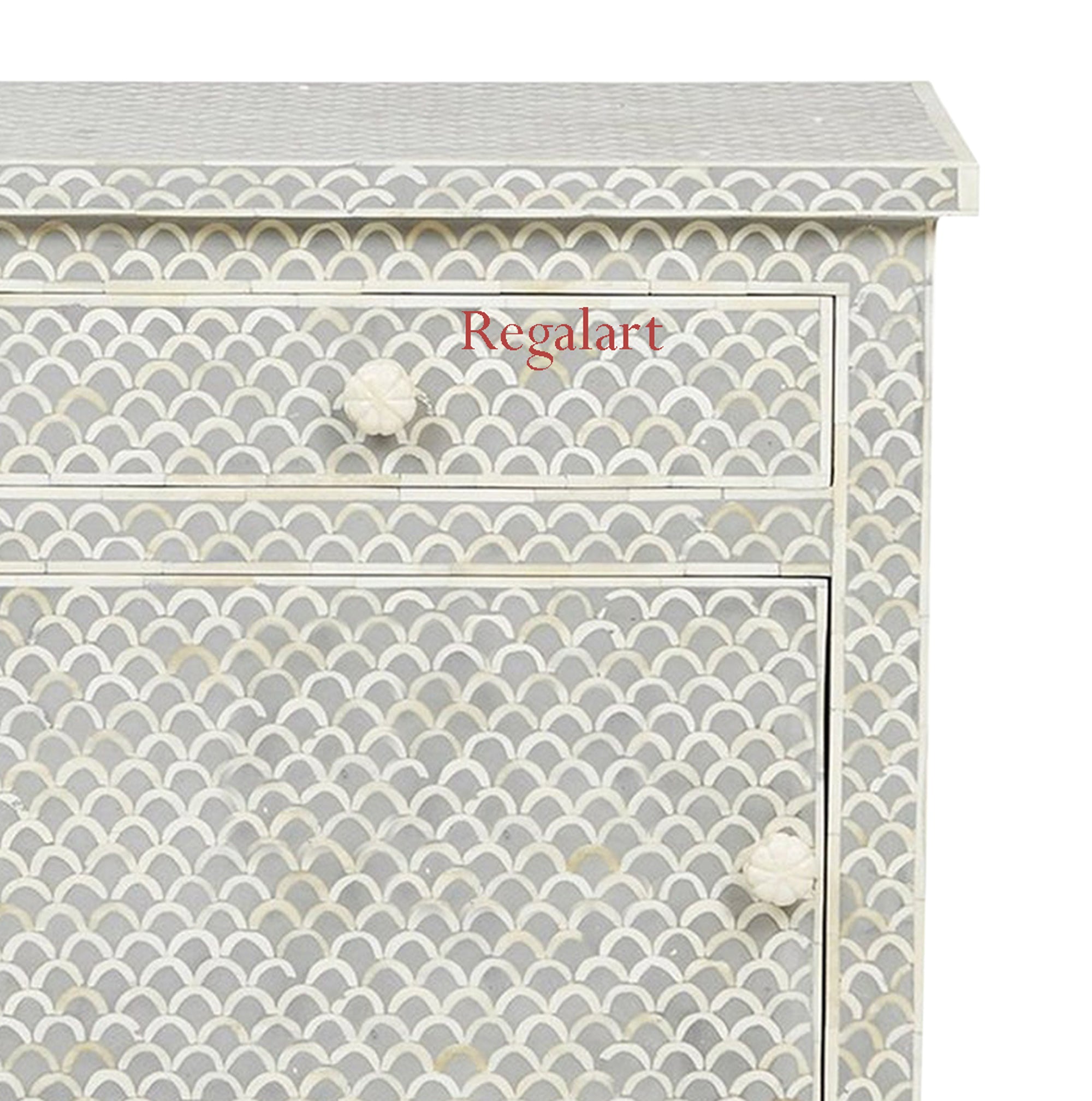Handmade Bone Inlay Bedside Table With 1 Drawer 1 Door Home Decor Unique Pattern Nightstands Table