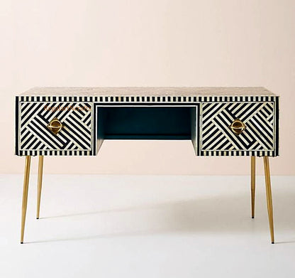 Bone Inlay Desk Table Handmade Craft Home Decor Work Space Furniture Brass Legs