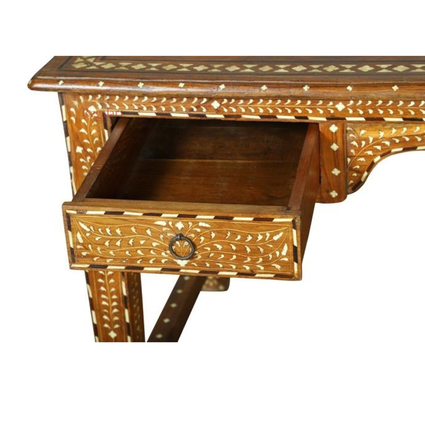 Wooden Carving Bone Inlay Desk Table Drawer Table Study Table Floral Pattern Home Decor Art