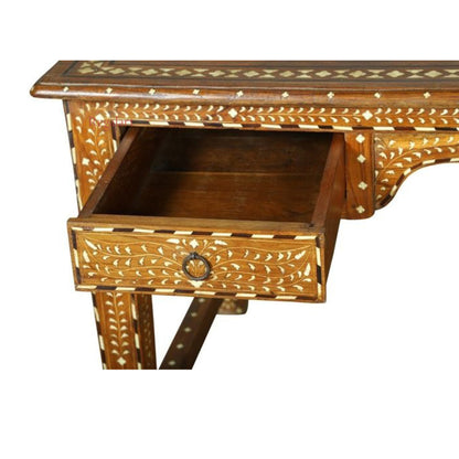 Wooden Carving Bone Inlay Desk Table Drawer Table Study Table Floral Pattern Home Decor Art