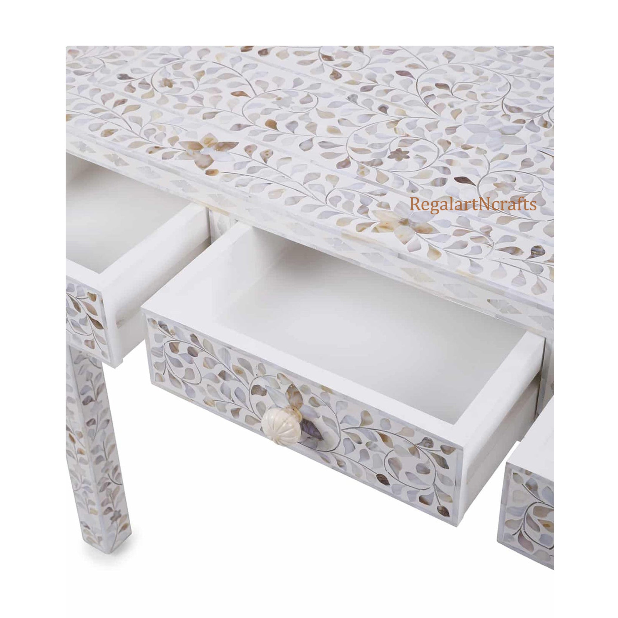 Mother Of Pearl Inlay Floral Pattern Console Table Living Room Decor Entryway Table