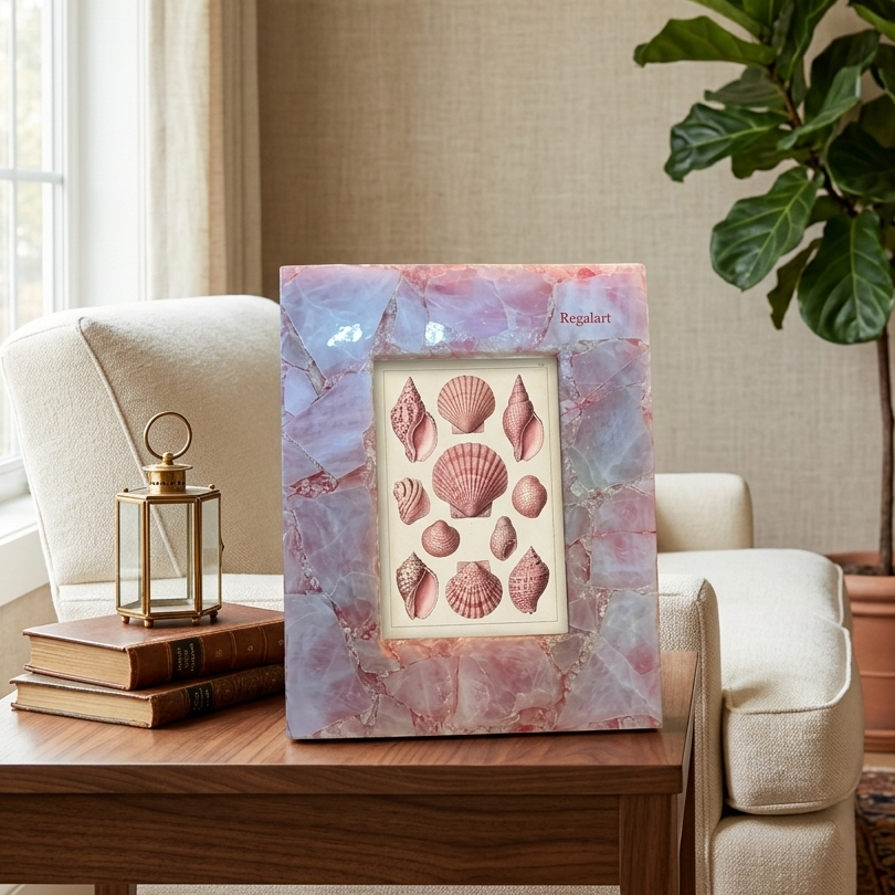 Handmade Rose Quartz Photo Frame | Luxury Home Decor Gift Art