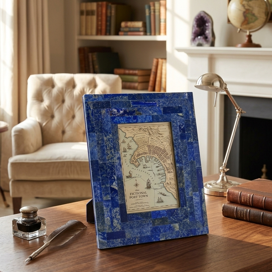 Handmade Lapis Lazuli Frame | Elegant Desk Decor Art