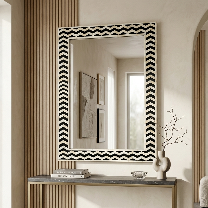 Handmade Bone Inlay Mirror, Rectangle Wall Decor