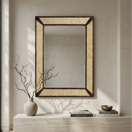 Henley Wood Pattern Wall Decor - Modern Bone Inlay Mirror Frame