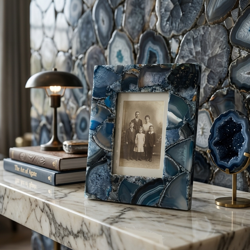 Agate Photo Frame | Blue Brazil Stone Luxury Home Decor Art
