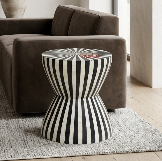 Bone Inlay Stool | Handmade Vintage Corner Table Decor