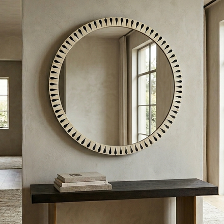 Round Bone Inlay Mirror Frame | Handmade Custom Wall Decor