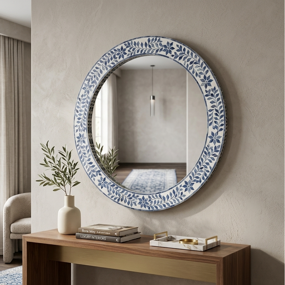 Designer Blue Bone Inlay Mirror Frame – Luxury Wall Art